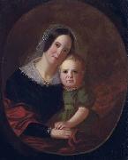 George Caleb Bingham Mrs George Caleb Bingham (Sarah Elizabeth Hutchison) and son, Newton china oil painting artist